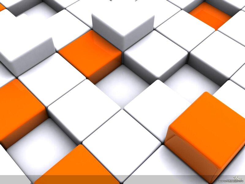 3D cube pattern with orange accents