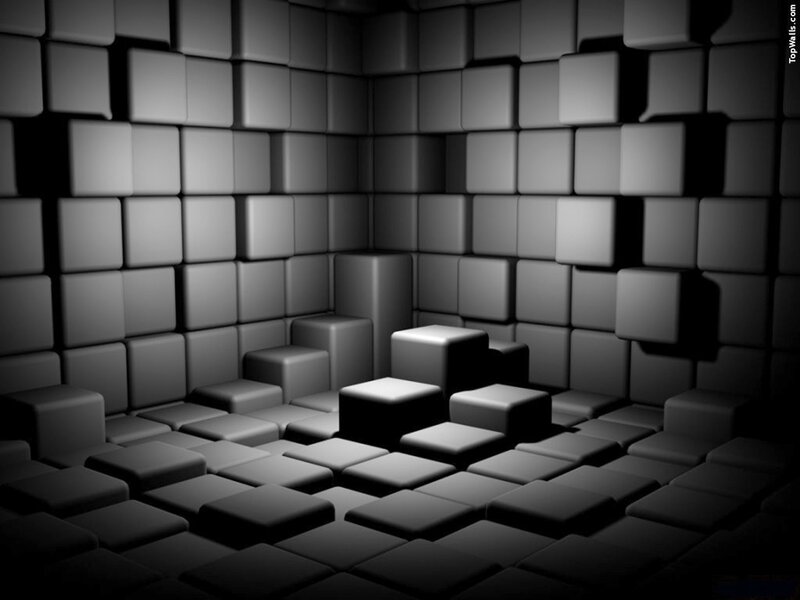 3D cube room in grayscale
