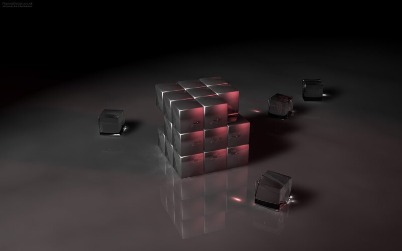 3D cube structure with red lighting