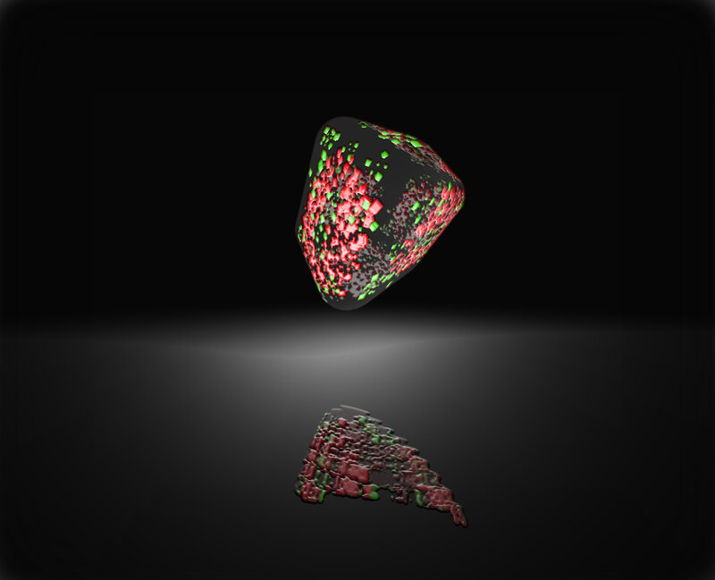 3d Cube with Red and Green Particles