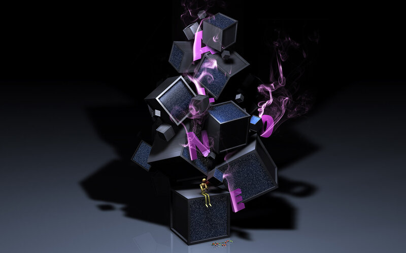 3d Cubes with Purple Smoke — Black