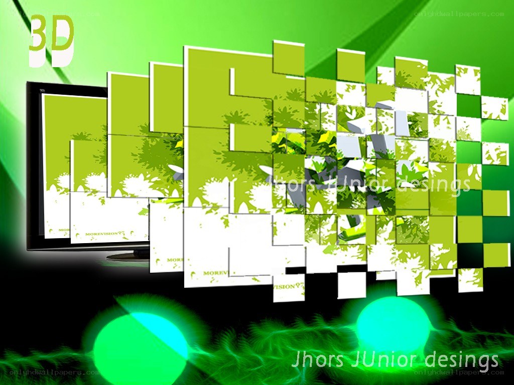 3D digital animation with green squares