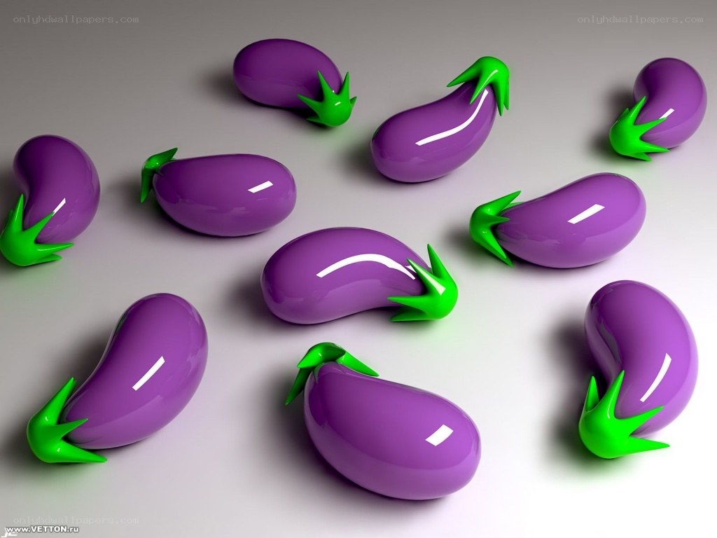 3D eggplants on a surface