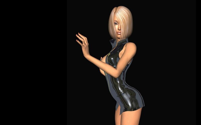 3D female character in black outfit