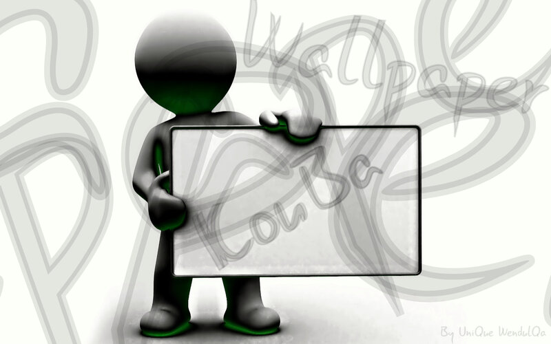 3D figure holding sign