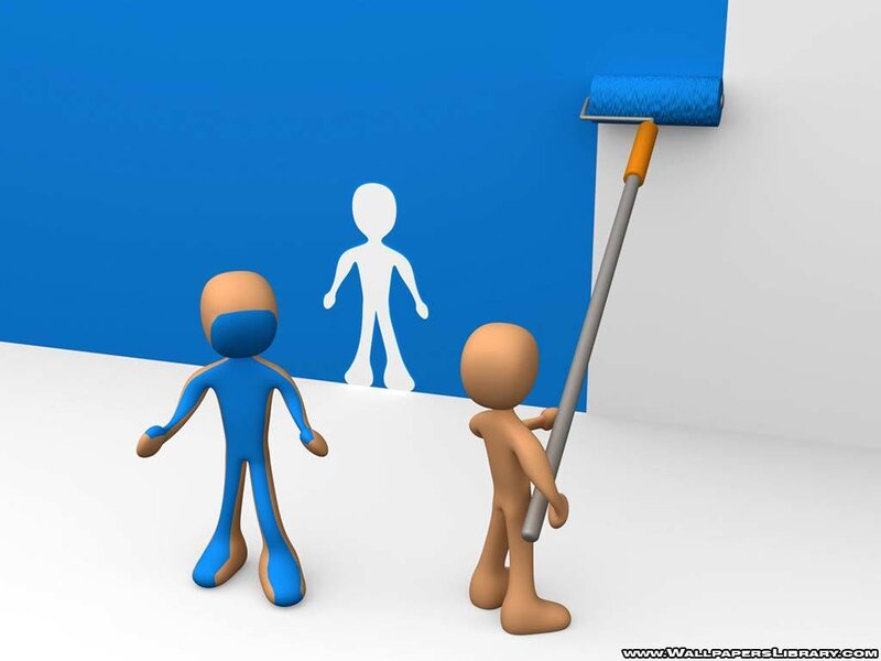 3D figures painting a wall