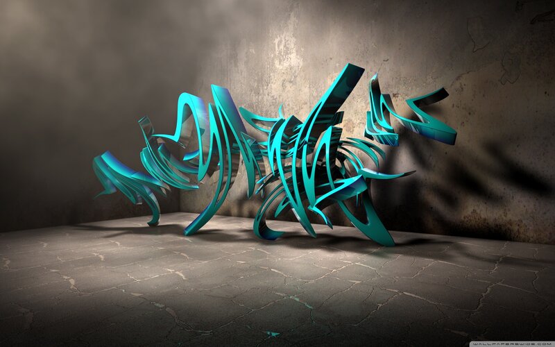 3D graffiti art in a dark room