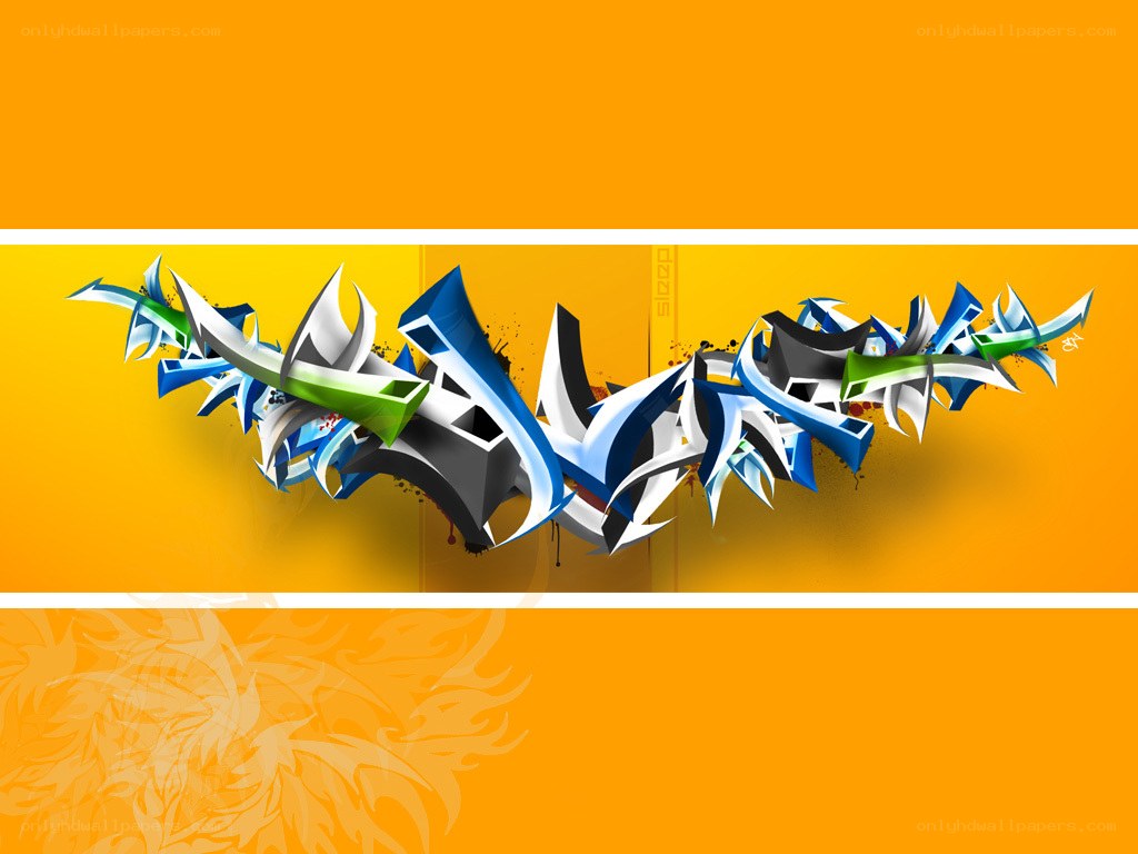3D graffiti art on orange background