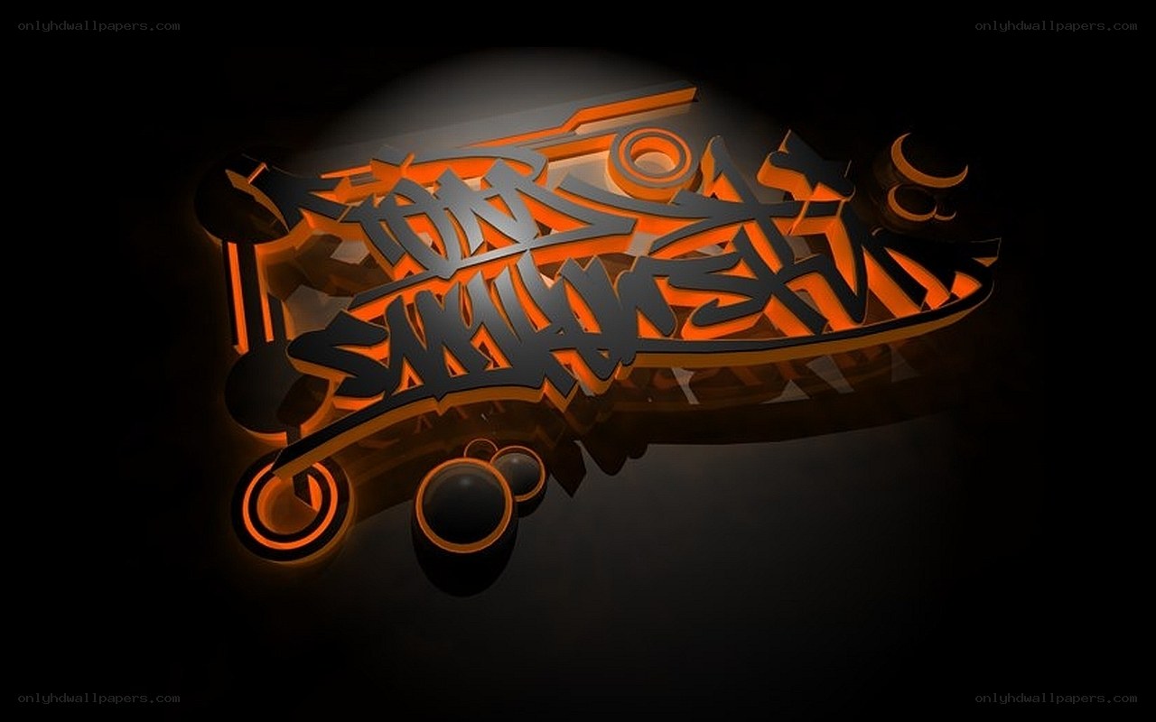 3D graffiti art with orange glow