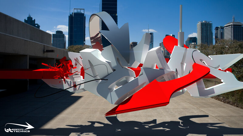 3D graffiti sculpture in city