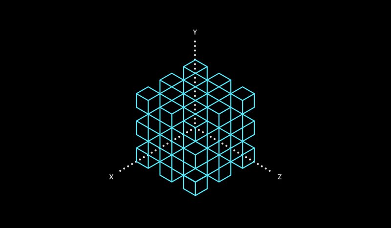 3d Grid of Cubes — Cyan