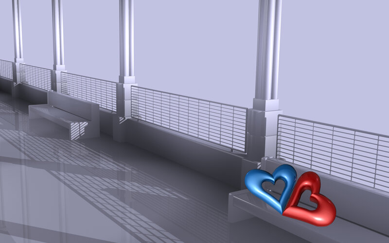 3D hearts on a bench