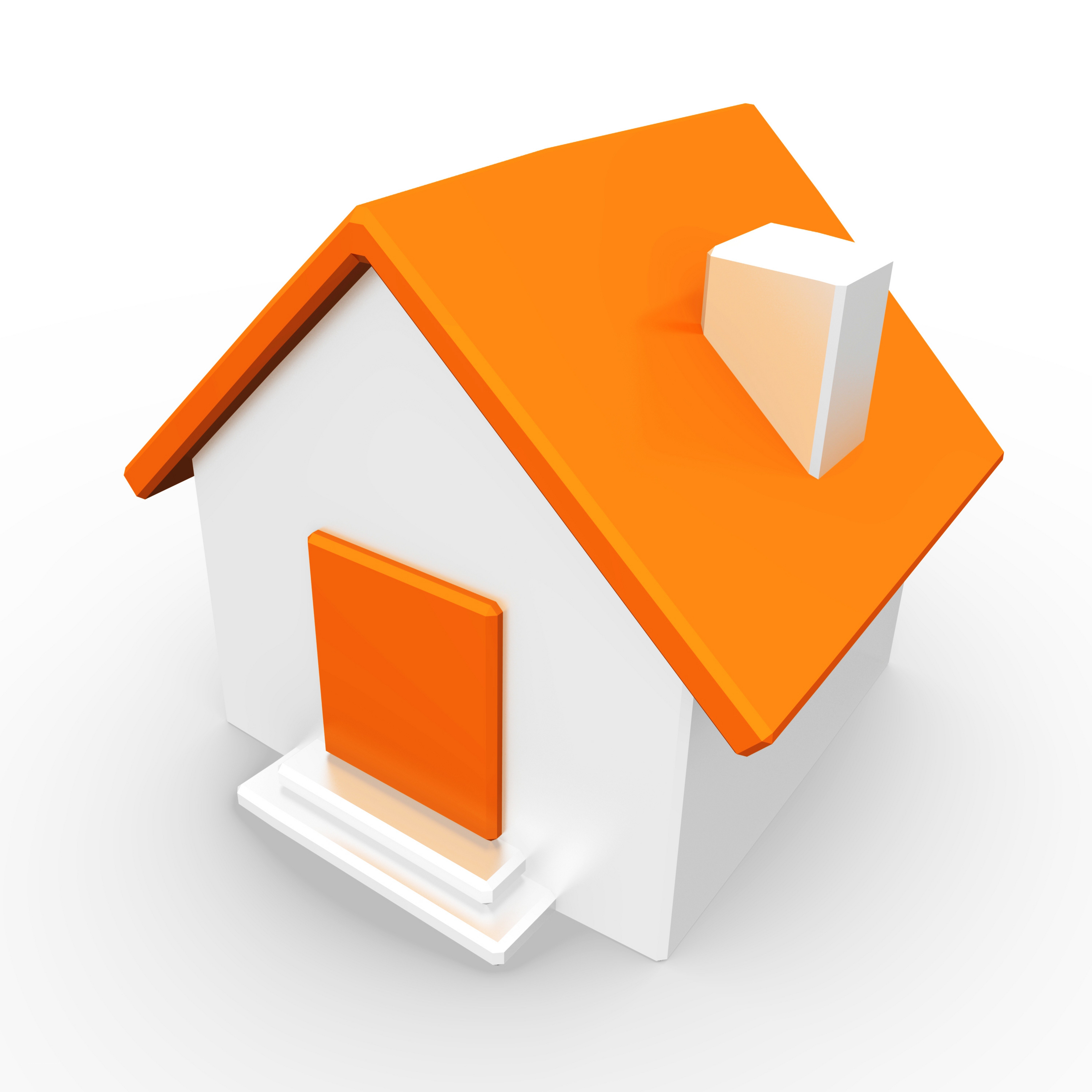 3D house icon with orange roof