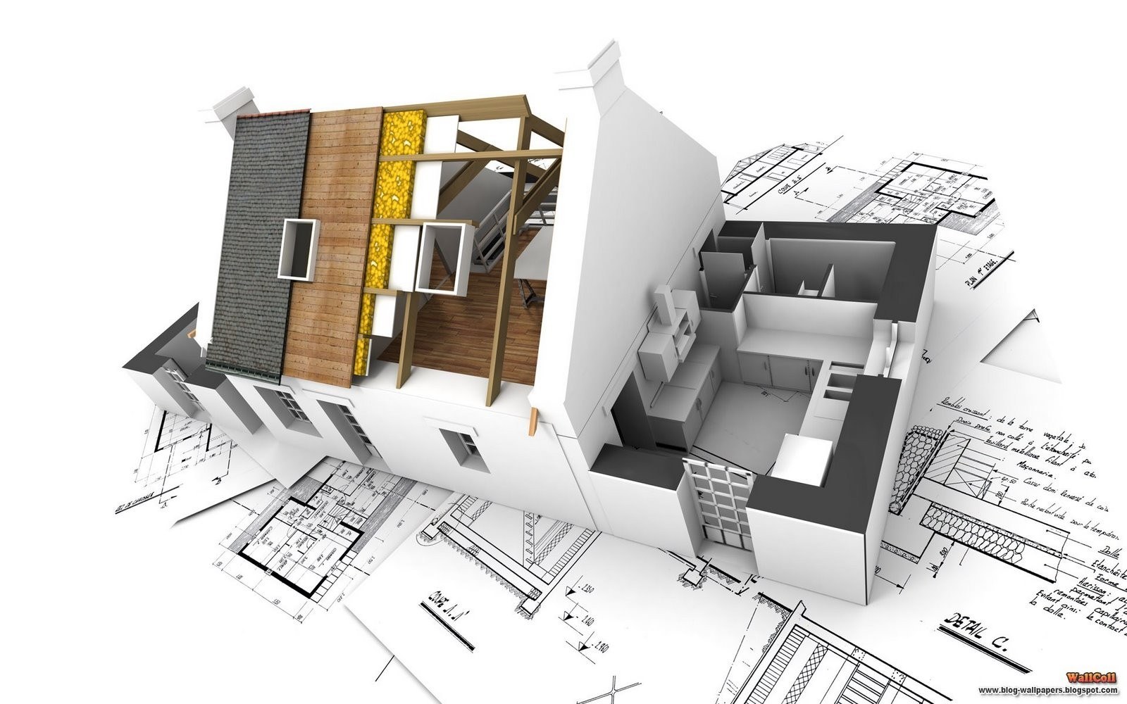 3D house model on blueprints