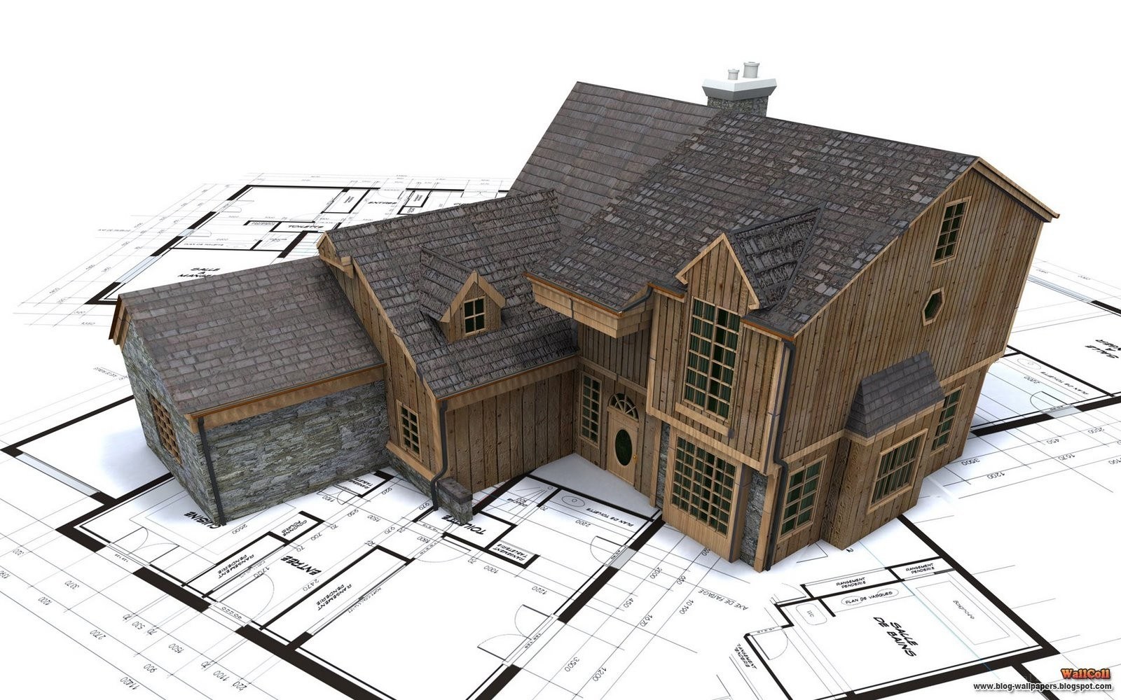 3D house model on blueprints