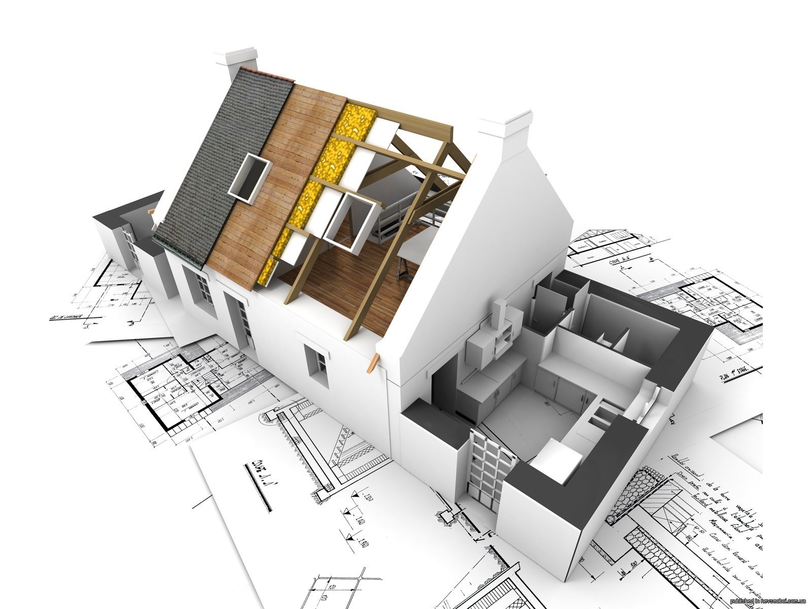 3D house model on blueprints