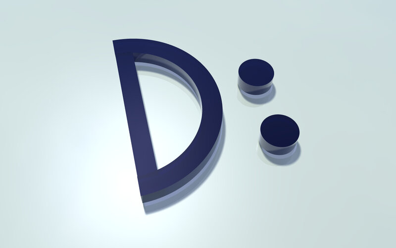 3D letter D and dots