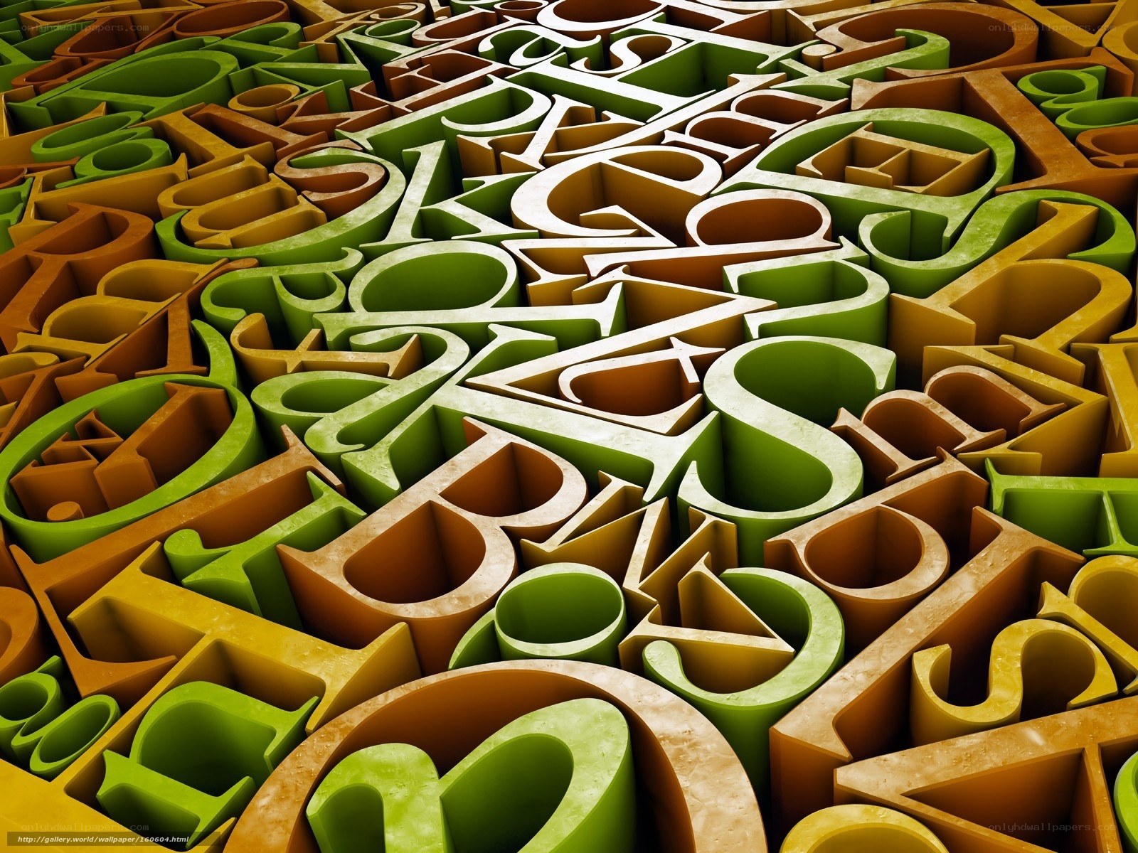 3D letters in green and gold