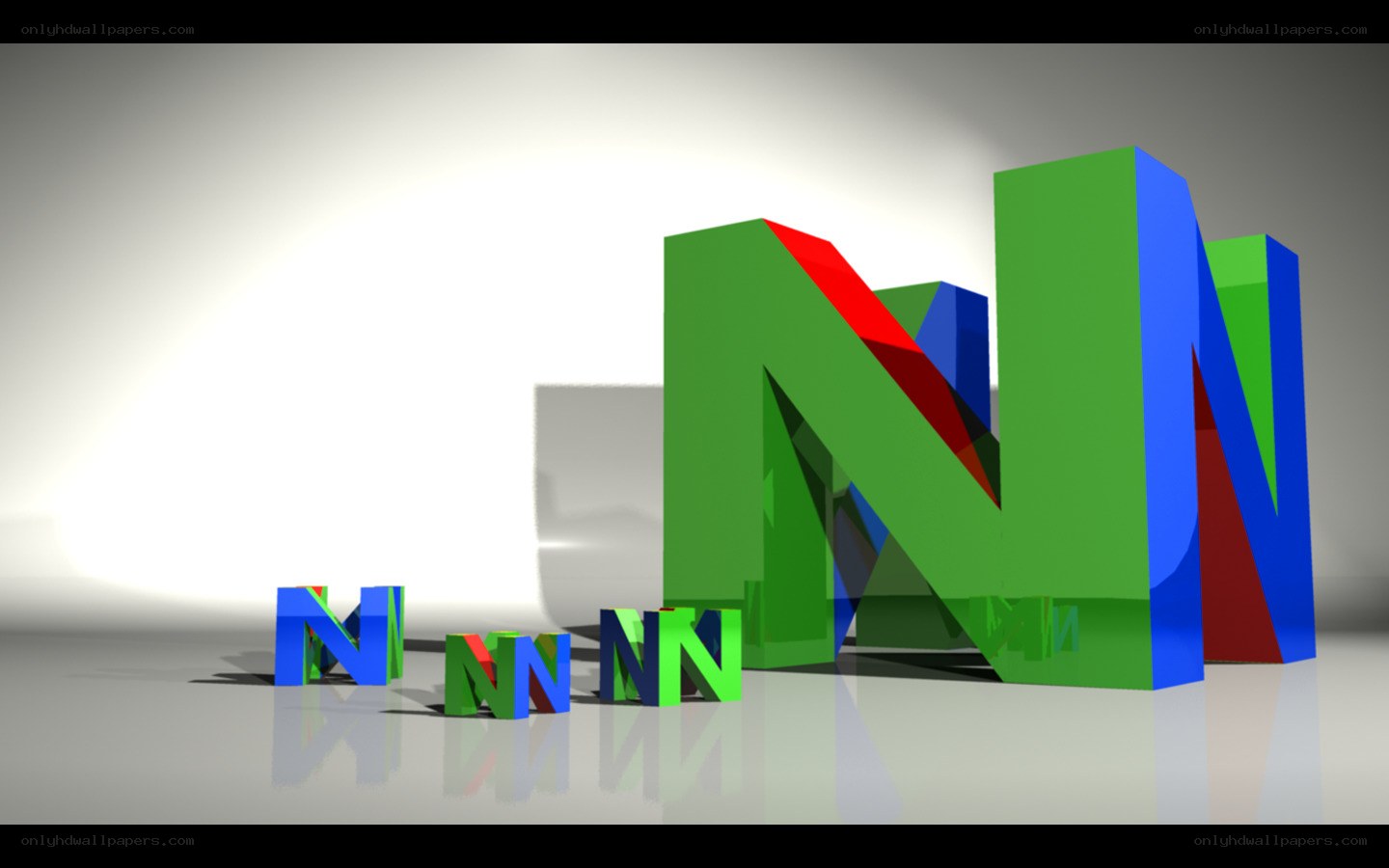 3D letters N in various sizes