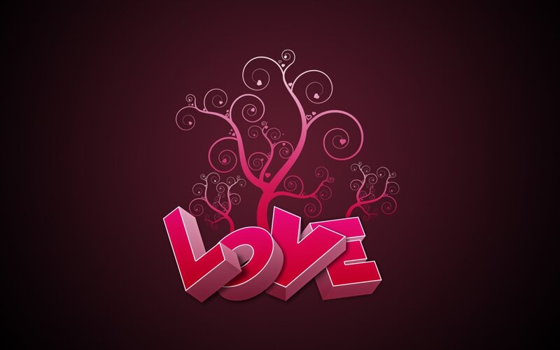 3D love text with floral design