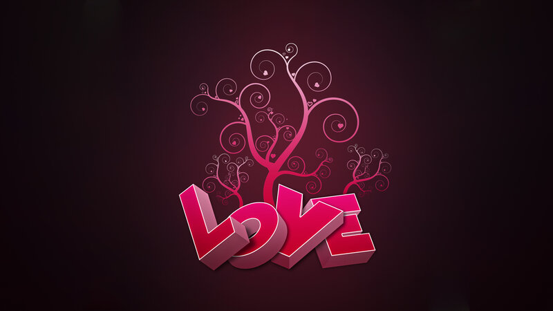 3d Love Text with Tree