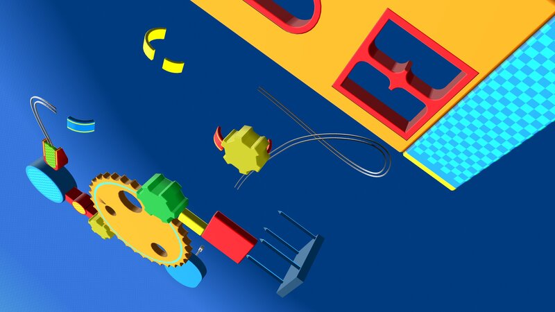 3D mechanical parts on blue