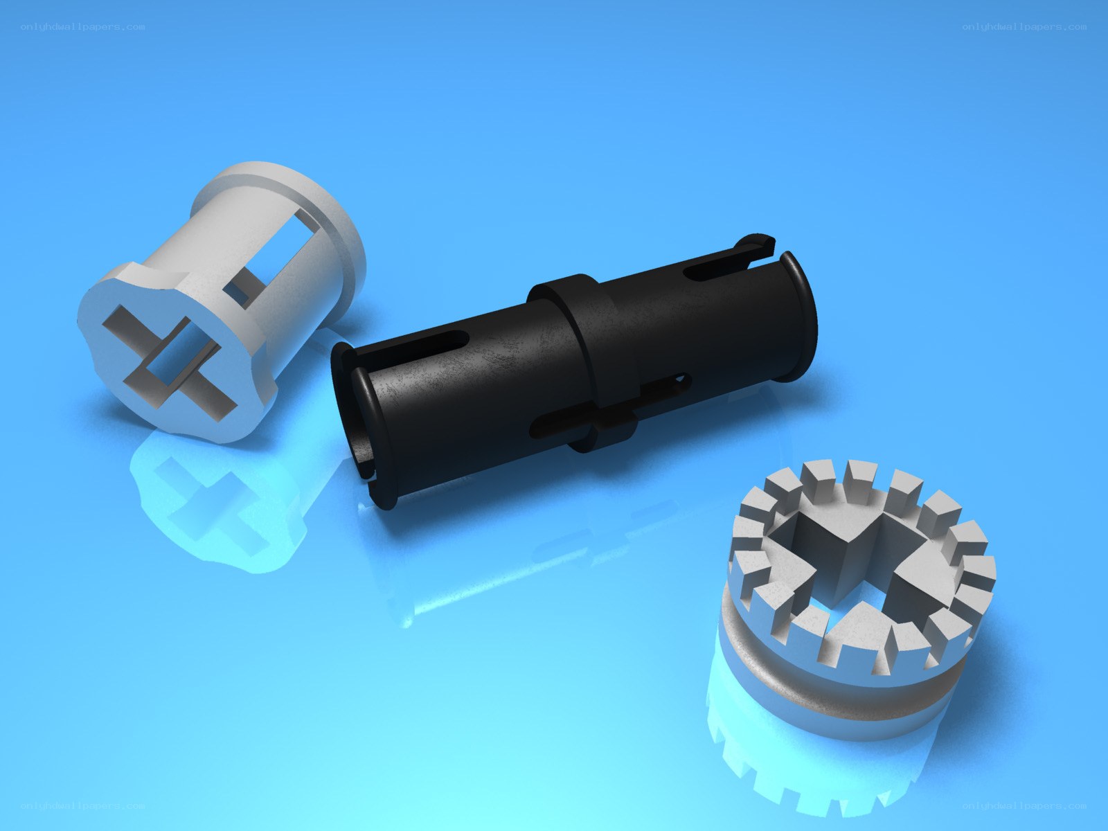 3D mechanical parts on blue