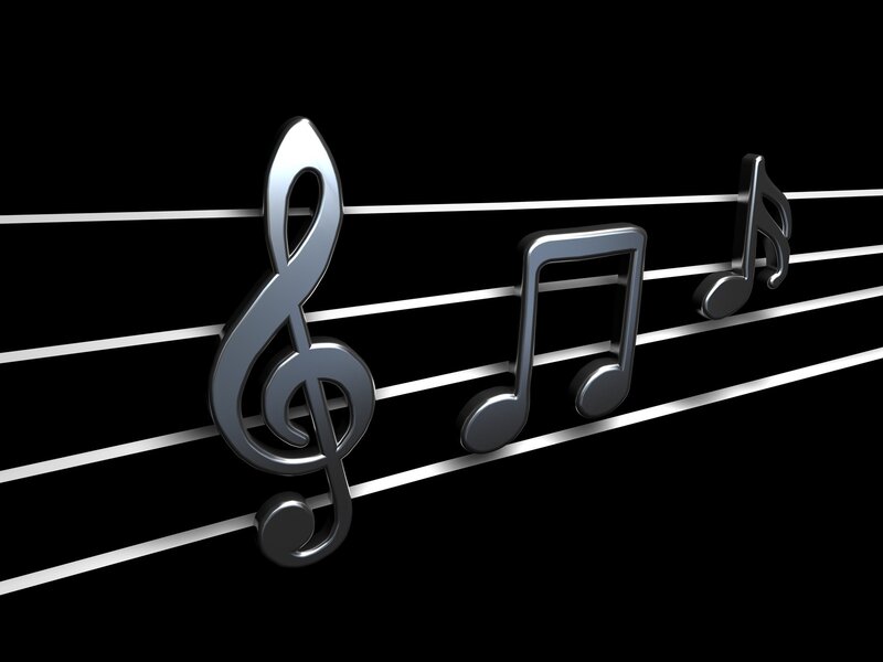 3D musical notes on staff