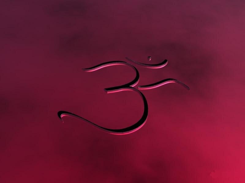 3D Om symbol on red background