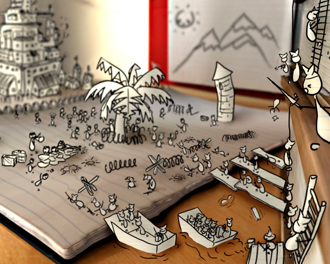3D paper art scene