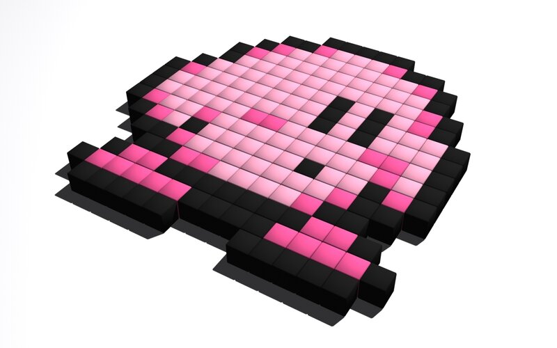 3D pixel art of a pink skull