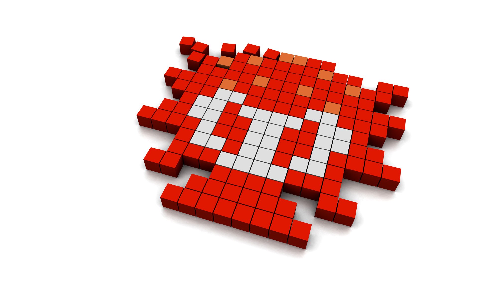 3D pixel art of a red alien