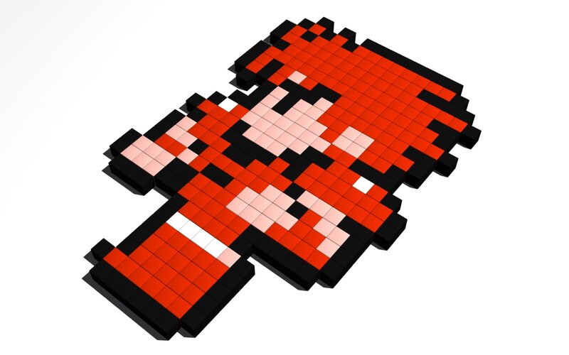 3D pixel art of Mario