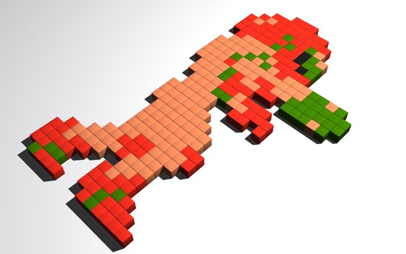 3D pixel art of Mario