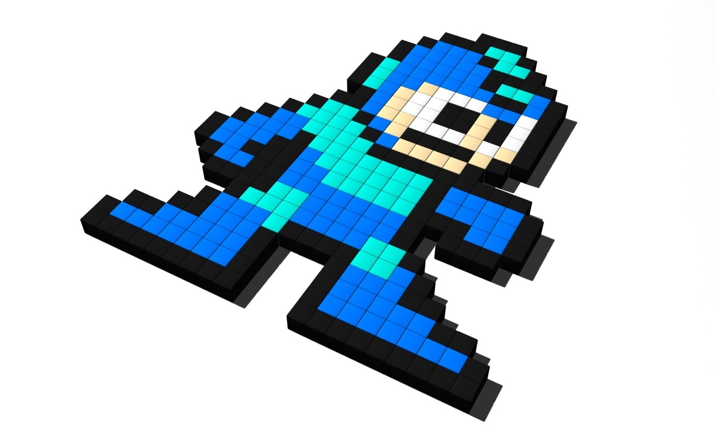 3D pixel art of Mega Man