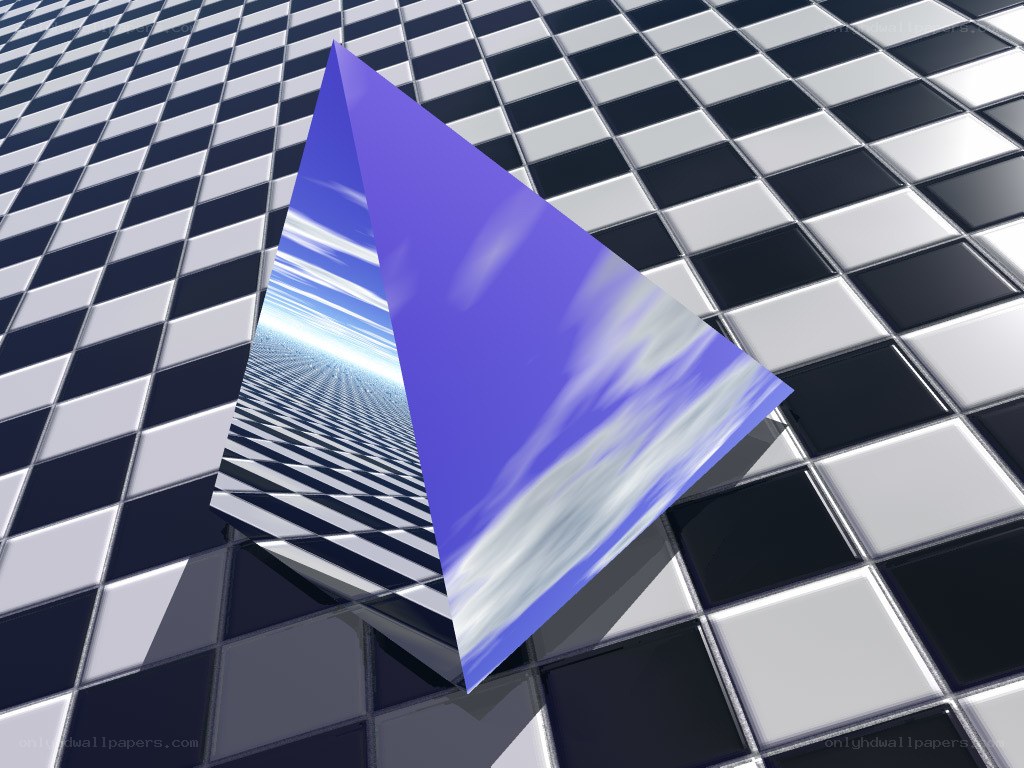 3D pyramid on checkered floor