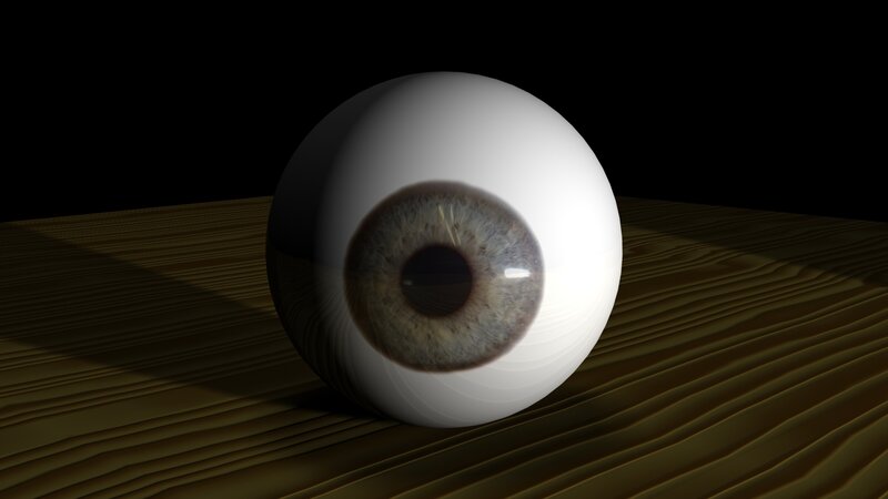 3D-rendered eyeball on wood