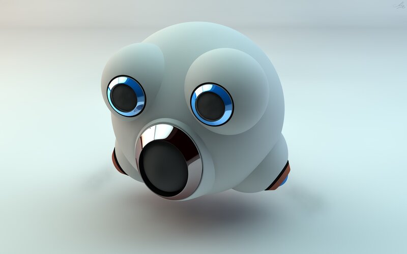 3D robot character with big eyes
