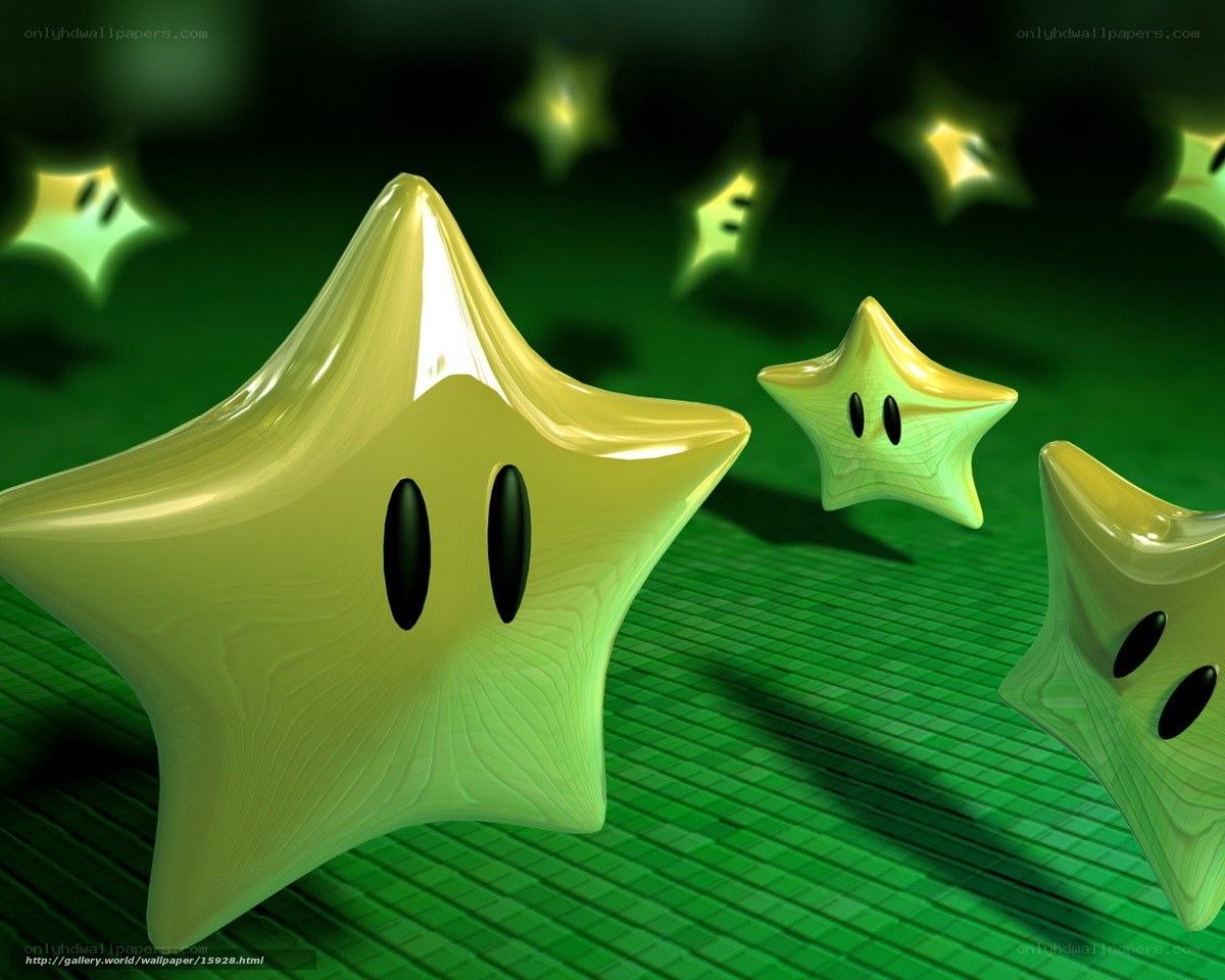 3D stars on green grid