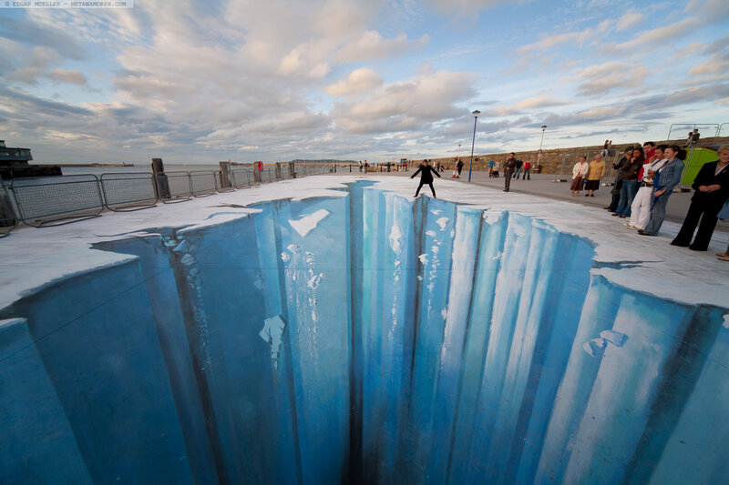3d Street Art Illusion — Blue, Dramatic, Sunset, Photograph