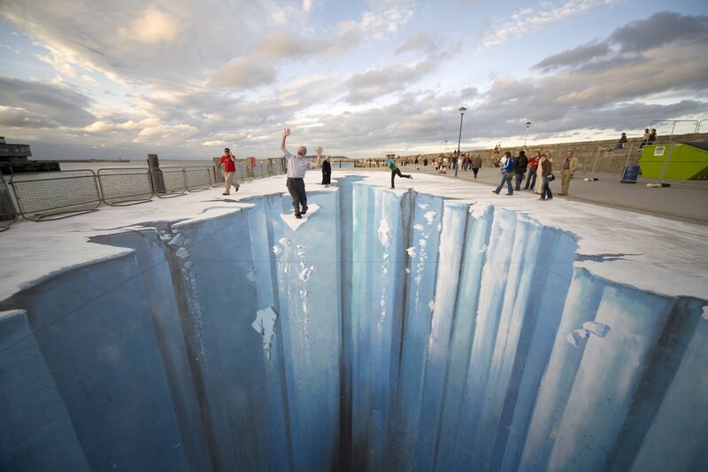 3D Street Art Illusion — Blue, Dramatic, Sunset
