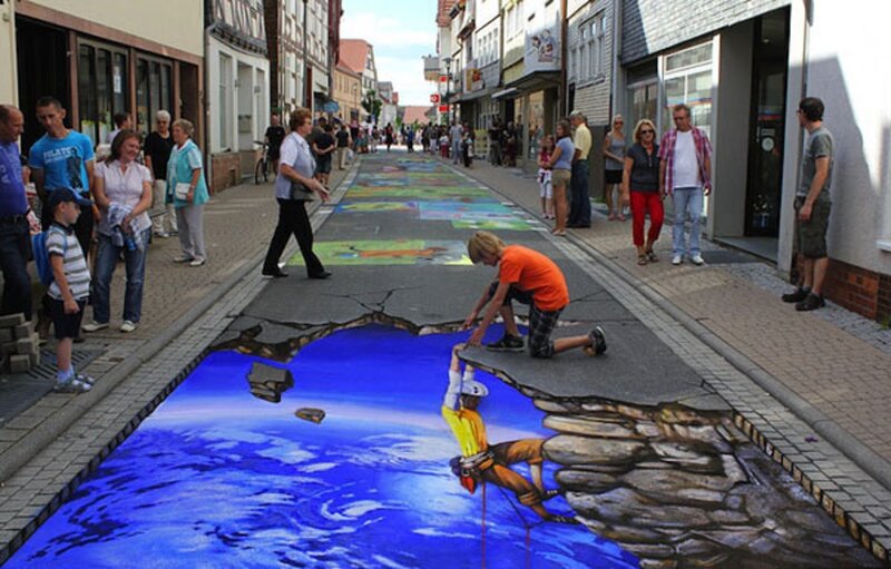 3D Street Art Illusion — Blue, Dramatic