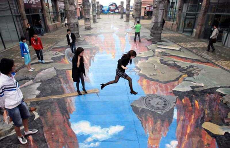 3D Street Art Illusion — Blue, Playful