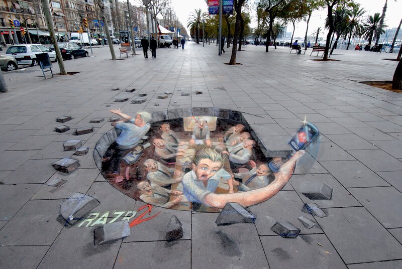 3d Street Art Illusion — Gray, Dramatic, Afternoon, Illustration
