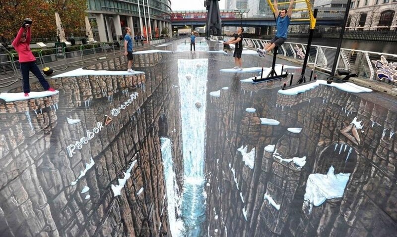 3D Street Art Illusion — Gray, Dramatic, Afternoon, Photograph