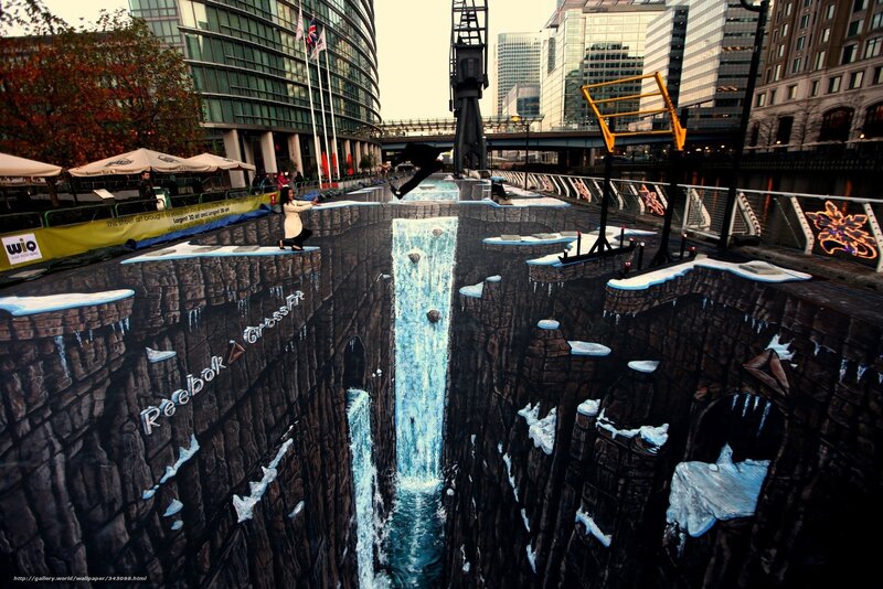 3D street art illusion of a canyon