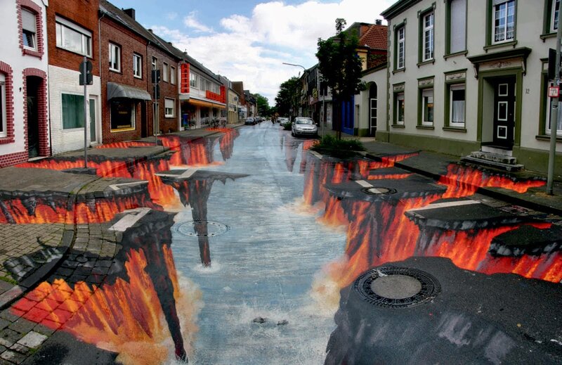 3D Street Art Illusion — Red