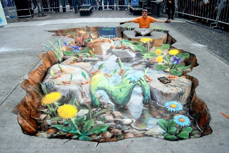 3D street art of a pond