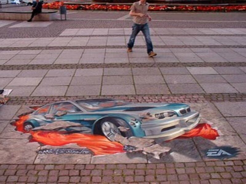 3D street art of car