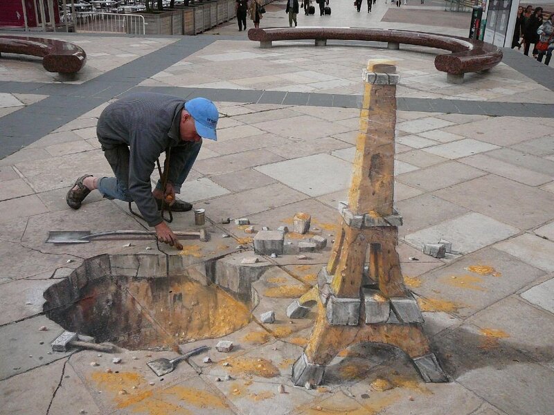3D street art of Eiffel Tower